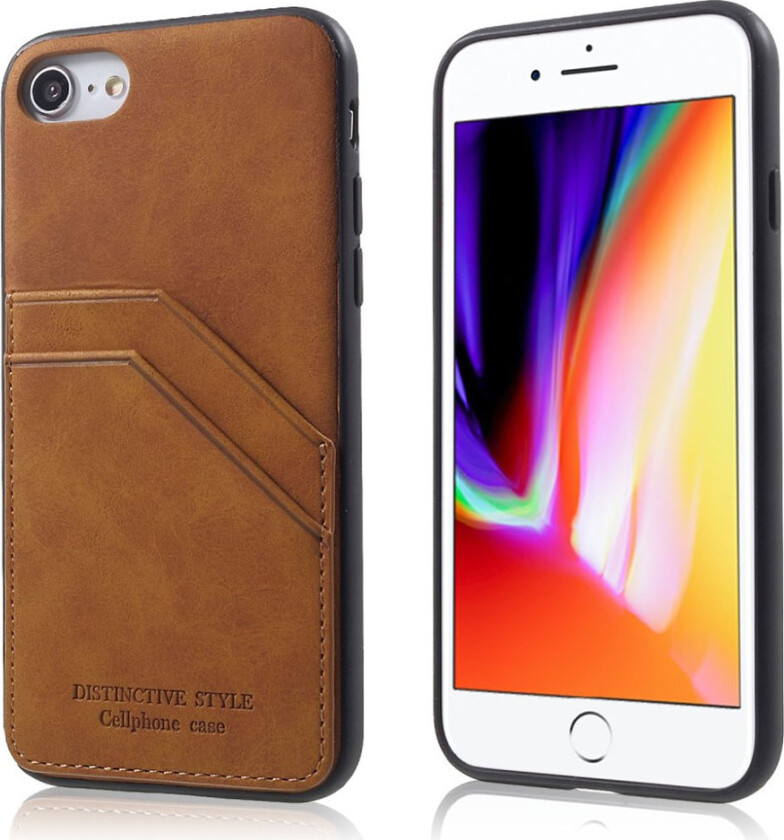 iPhone 7 og 8 beskyttelses deksel av TPU dekt i syntetisk skinn med retro stil - brun