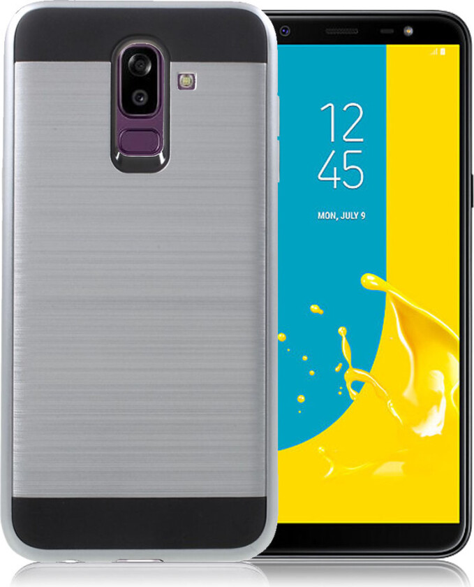 Galaxy J8 beskyttelses deksel av hybrid materiale med børstet tekstur - sølv