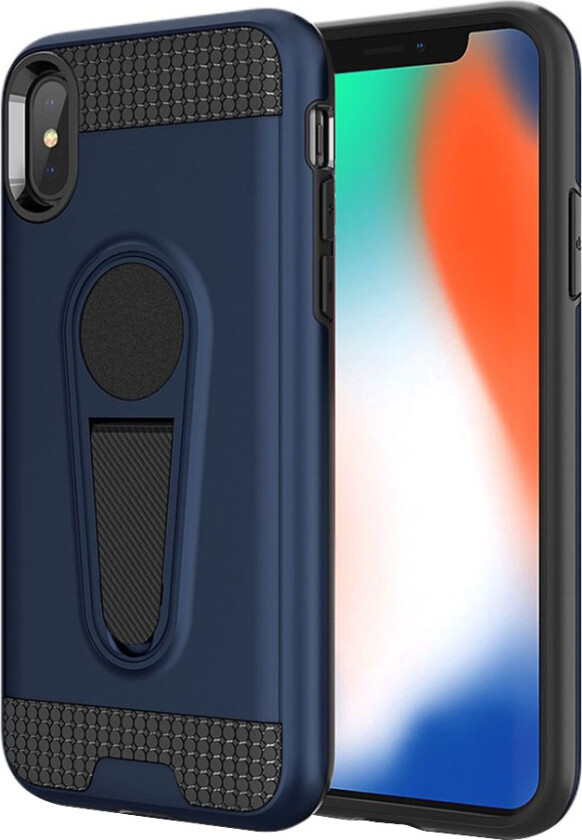 iPhone 9 Plus beskyttelses deksel av hybrid materiale med karbon fiber tekstur - mørke blå