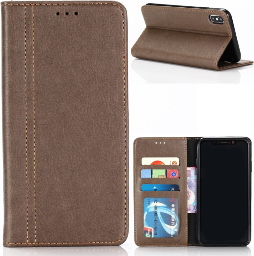 iPhone 9 Plus beskyttelses deksel av syntetisk skinn med retro stil - kaffe