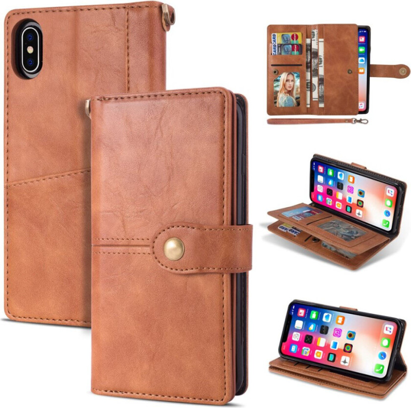 iPhone 9 beskyttelses deksel av syntetisk skinn med retro stil - brun