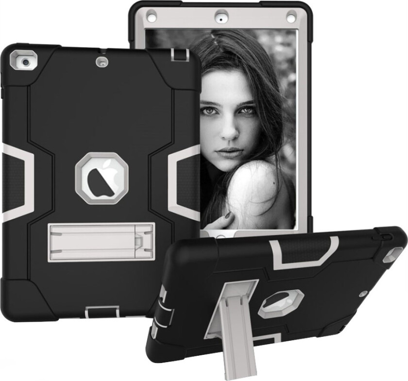 iPad beskyttelses deksel av plastikk og silikon med 2 fargers design - svart og lyse grå