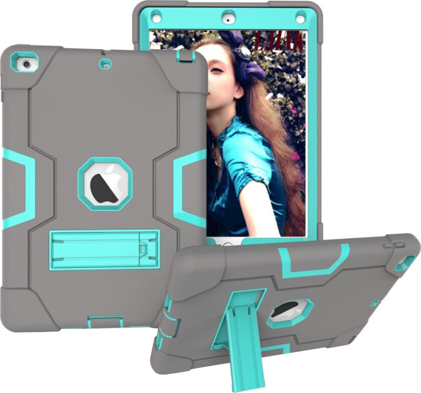 iPad beskyttelses deksel av plastikk og silikon med 2 fargers design - grå og turkis