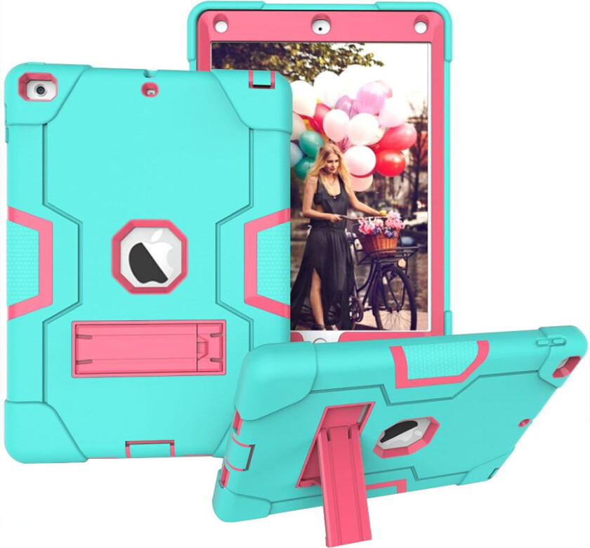 iPad beskyttelses deksel av plastikk og silikon med 2 fargers design - turkis og rose