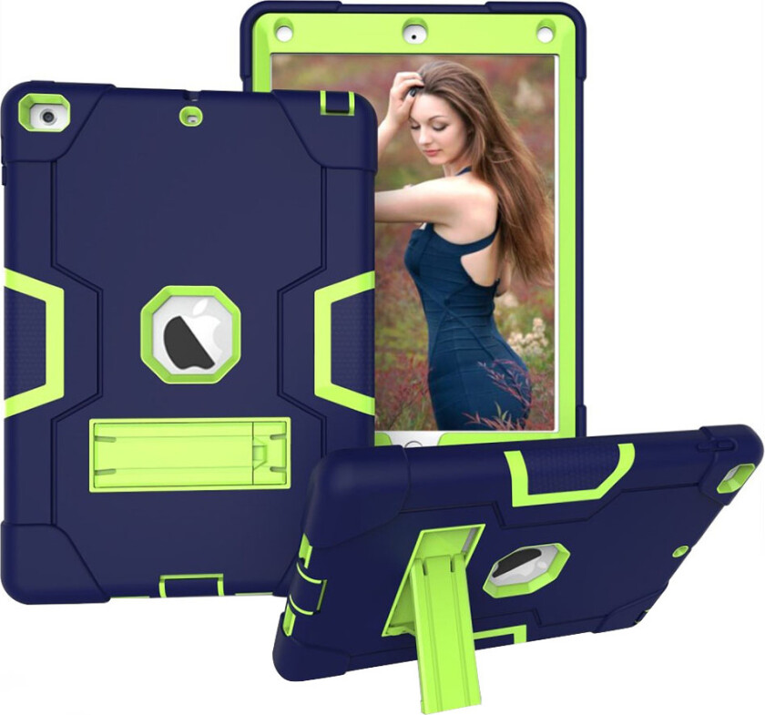 iPad beskyttelses deksel av plastikk og silikon med 2 fargers design - mørke blå og grønn