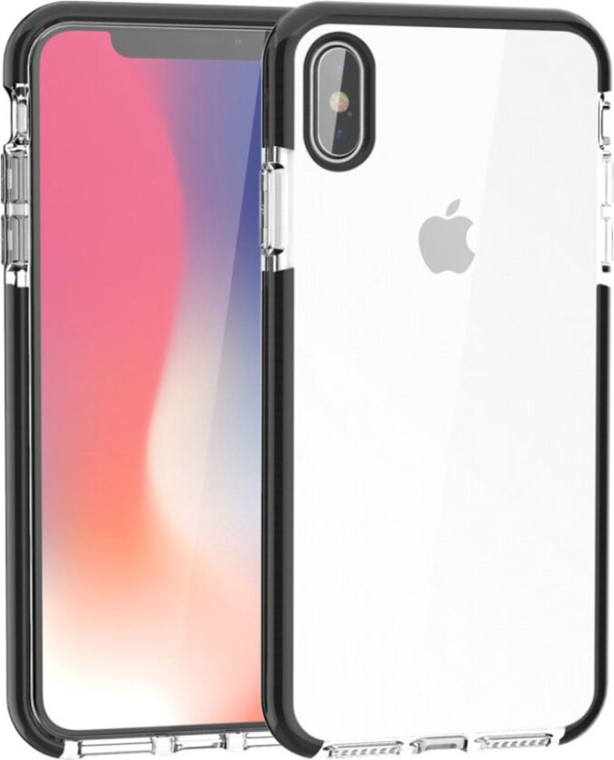 iPhone Xs Max beskyttelses deksel av myk silikon og plastikk med 2 fargers design - svart og gjennomsiktig