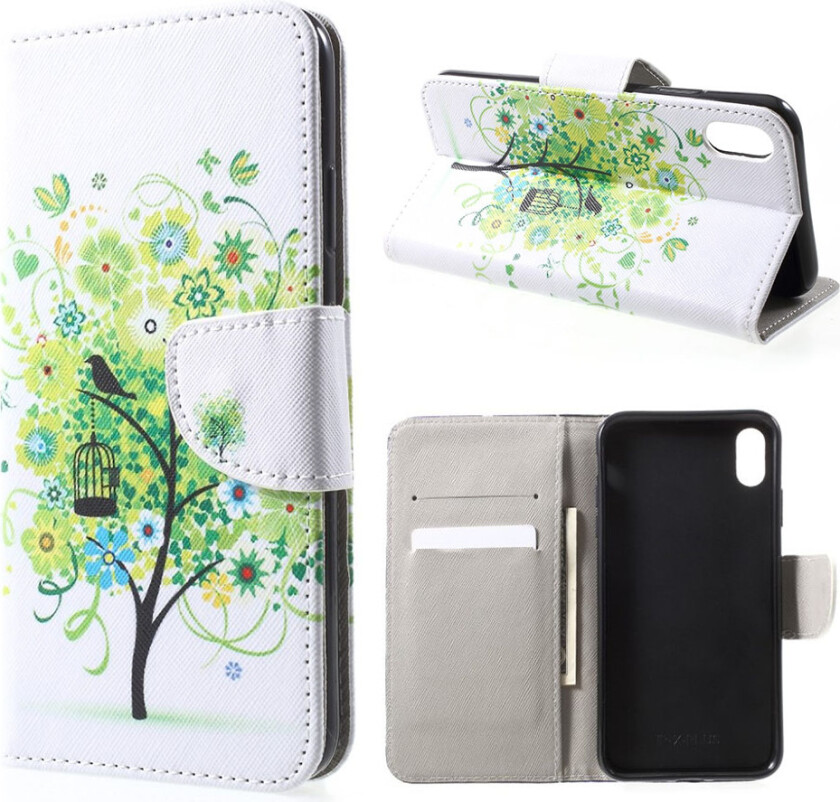 iPhone Xs Max beskyttelses deksel av syntetisk skinn med printet mønster i kryss tekstur - grønnt tre