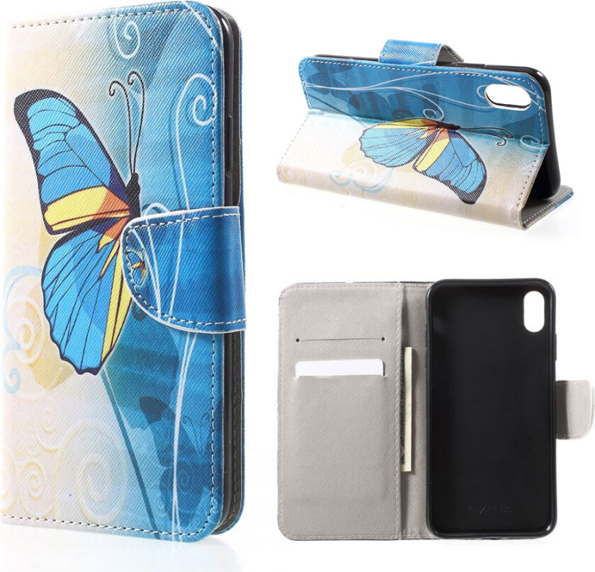 iPhone Xs Max beskyttelses deksel av syntetisk skinn med printet mønster i kryss tekstur - mange ugler