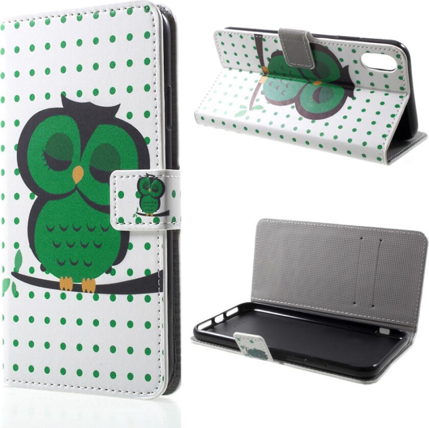 iPhone Xs Max beskyttelses deksel av syntetisk skinn med printet mønster - sovende ugle