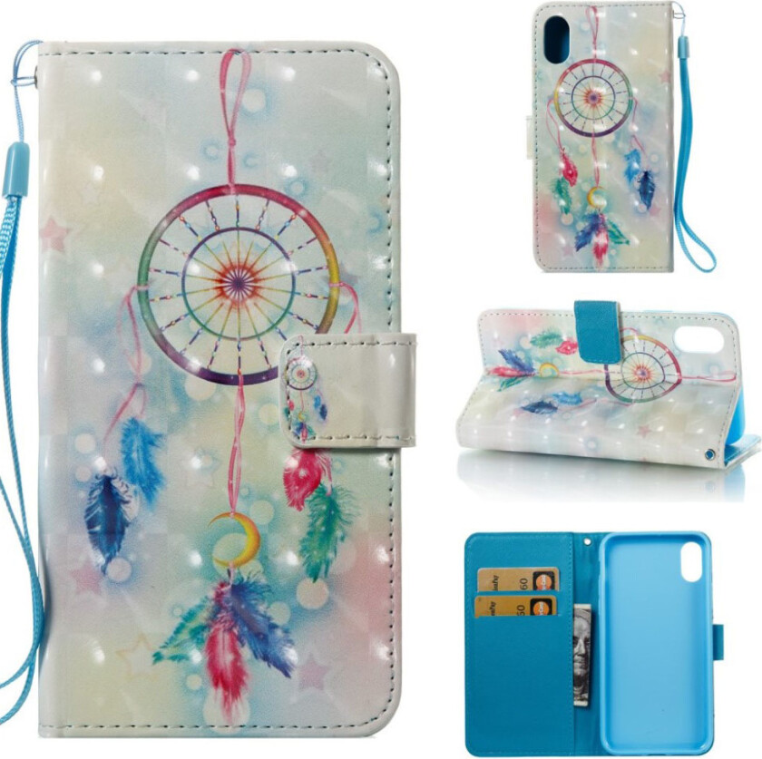 iPhone Xs Max beskyttelses deksel av syntetisk skinn med printet mønster og lyse flekker - fargelagt drømme fanger