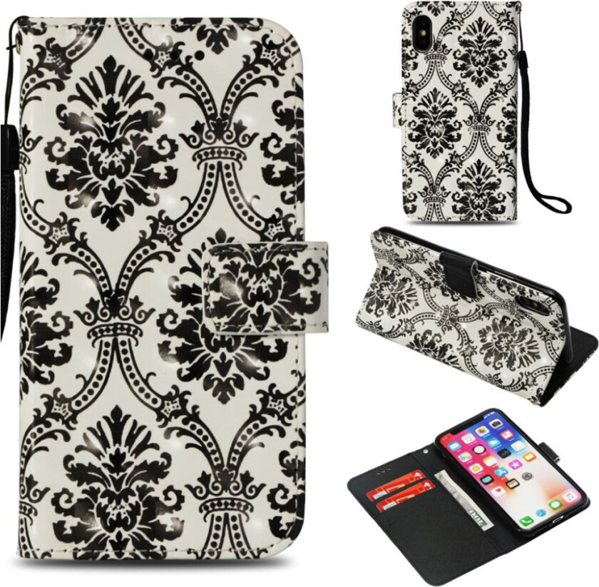 iPhone Xs Max beskyttelses deksel av syntetisk skinn med printet mønster og lyse flekker - unikt mønster