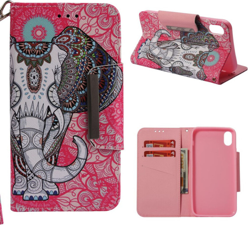 iPhone Xs Max beskyttelses deksel av syntetisk skinn med printet mønster - stamme elefant