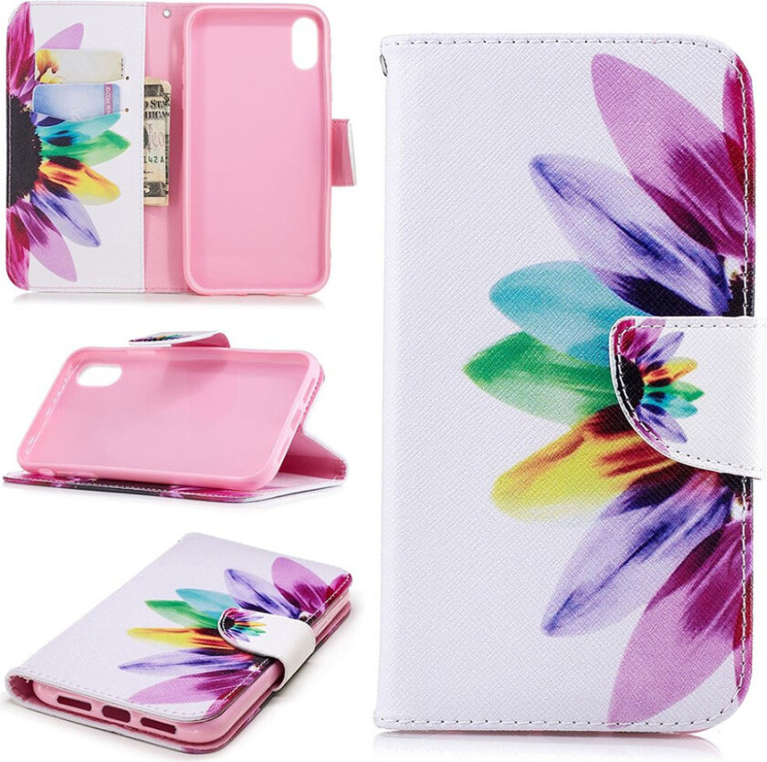 iPhone Xr beskyttelses deksel av syntetisk skinn med printet bilde - blad mønster