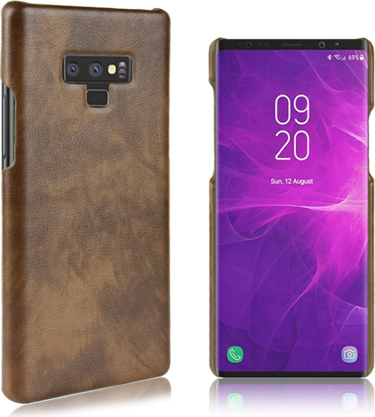 Galaxy Note9 beskyttelses deksel av plastikk dekt i syntetisk skinn med litchi tekstur - kaffe