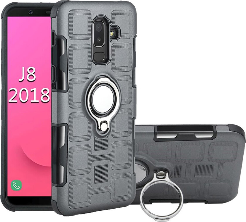 Galaxy J8 beskyttelses deksel av hybrid materiale med geometrisk mønster - grå