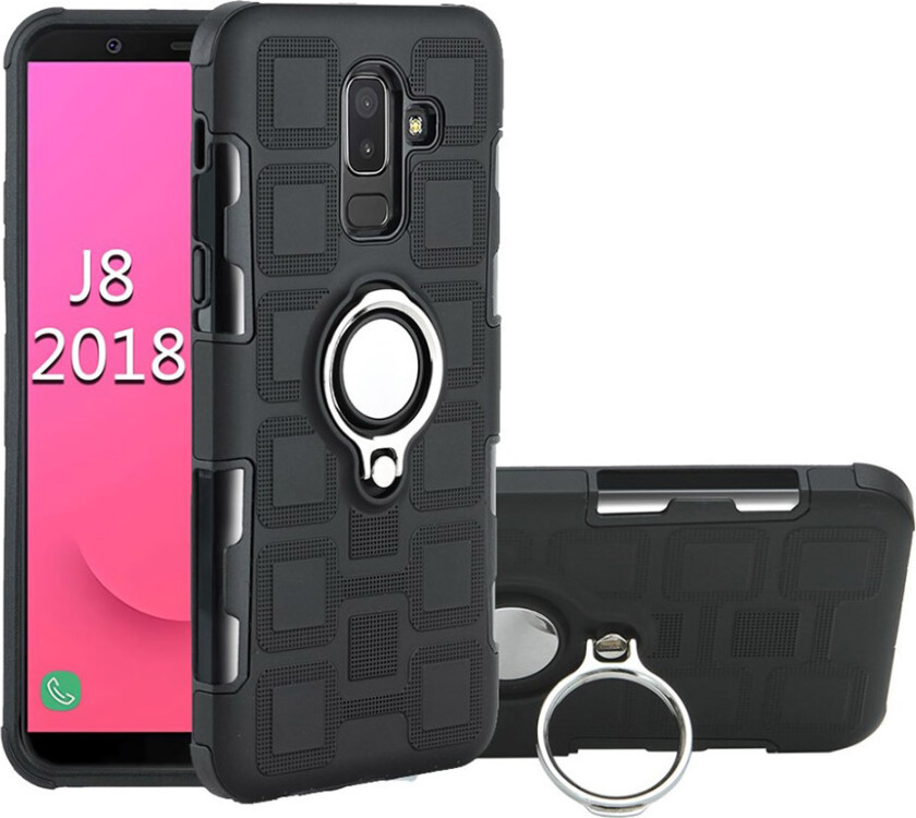 Galaxy J8 beskyttelses deksel av hybrid materiale med geometrisk mønster - svart