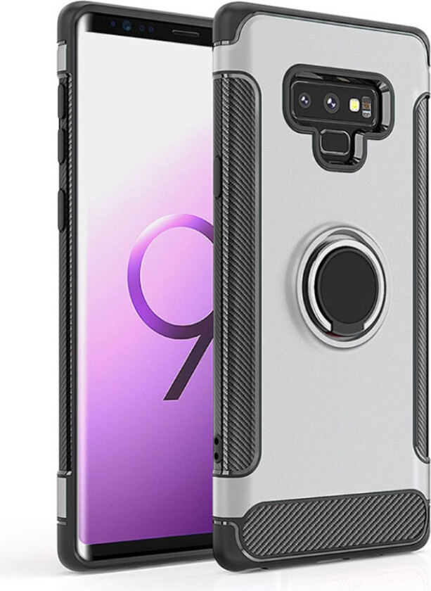 ANGIBABE Samsung Galaxy Note9 beskyttelses deksel av hybrid materiale med karbon fiber tekstur - sølv