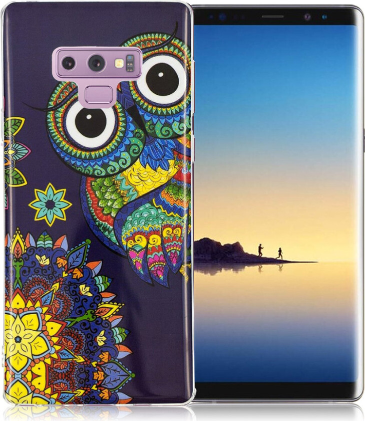 Galaxy Note9 IMD beskyttelses deksel av TPU med printet selvlysende mønster - fargelagt ugle