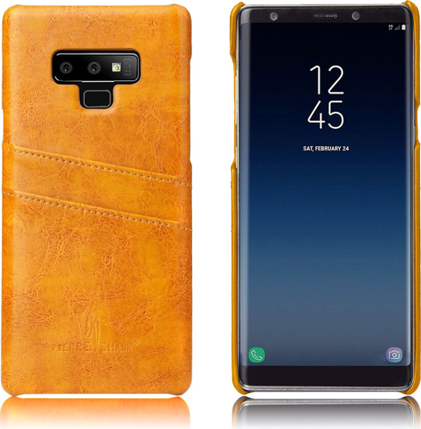 FIERRE SHANN Samsung Galaxy Note9 beskyttelses deksel av plastikk dekt i syntetisk skinn - gul