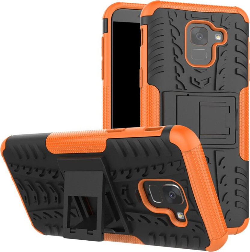 Galaxy J6 beskyttelses deksel av hybrid materiale med dekk mønster - oransj