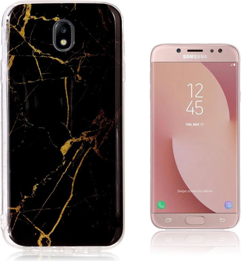 Galaxy J7 IMD beskyttelses deksel av TPU med marmor mønster - svart og gull