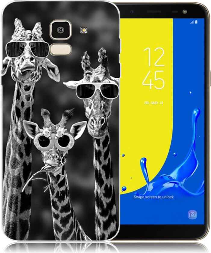 Galaxy J6 beskyttelses deksel av silikon og plastikk med printet mønster - kule sjiraffer