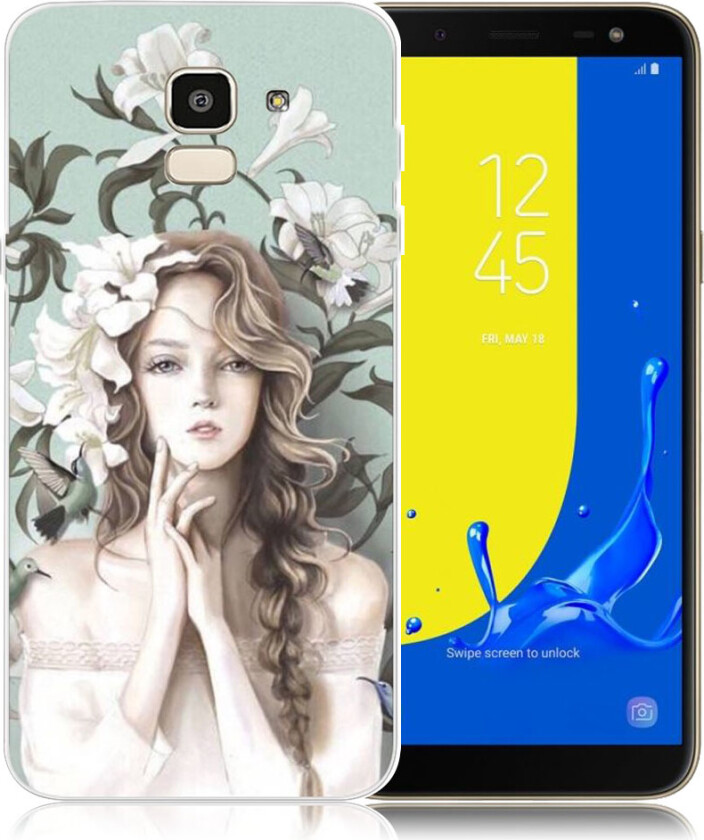 Galaxy J6 beskyttelses deksel av silikon og plastikk med printet mønster - pen jente