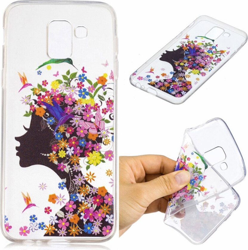 Galaxy J6 IMD beskyttelses deksel av silikon og plastikk med printet bilde - blomster jente