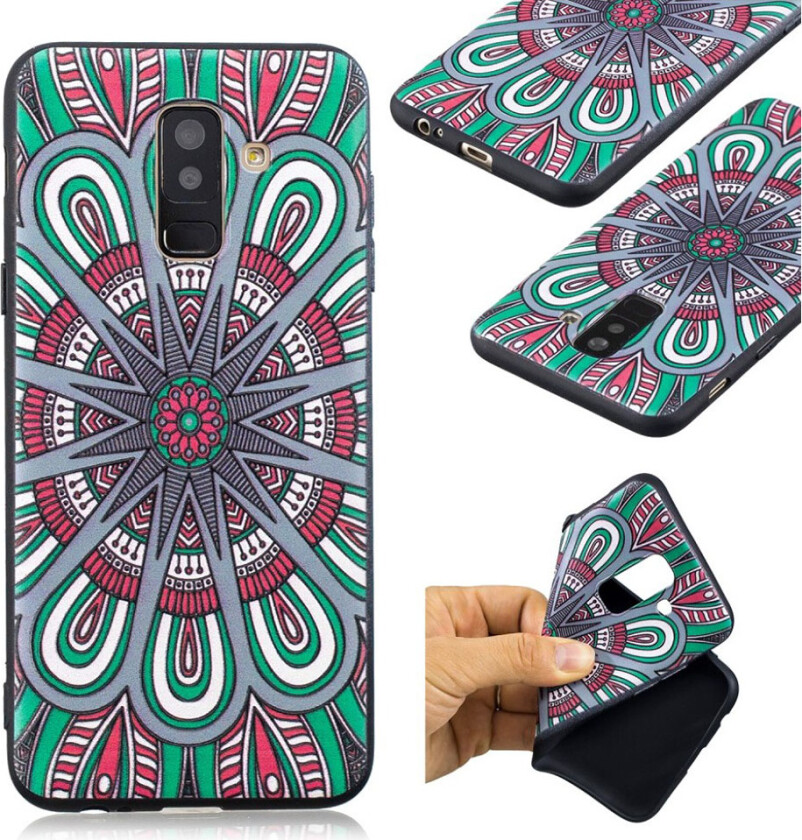 Galaxy A6 Plus (2018) beskyttelses deksel av myk silikon og plastikk med hevet printet bilde - abstrakt blomst