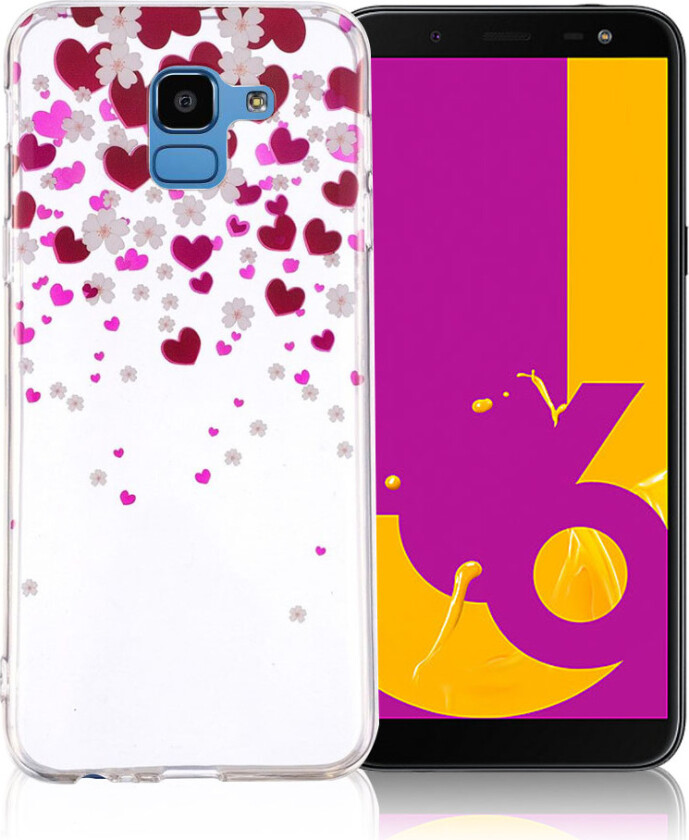 IMD Samsung Galaxy J6 beskyttelses deksel av silikon med printet bilde - hjerte og blomster