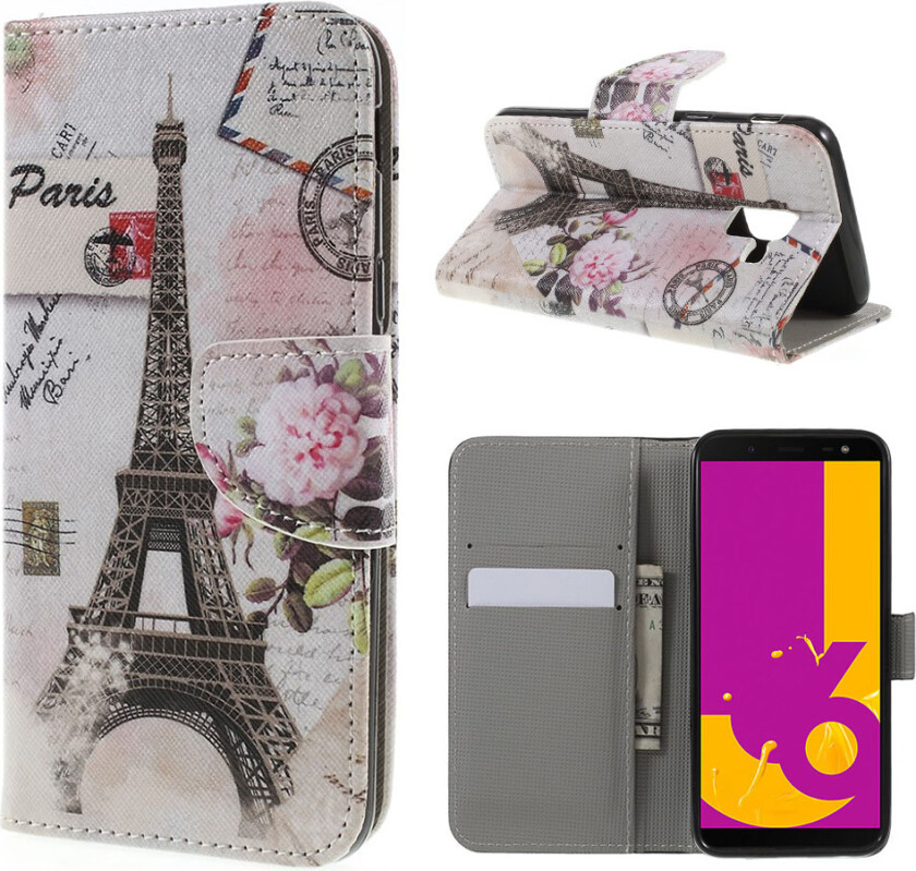 Galaxy J6 beskyttelses deksel av syntetisk skinn med printet bilde - eiffel tårn
