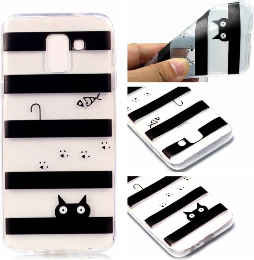 Galaxy J6 beskyttelses deksel av silikon med printet bilde på - striper og katt