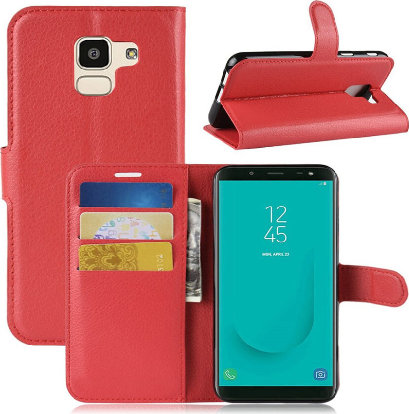 Galaxy J6 beskyttelses deksel av syntetisk skinn med litchi tekstur - rød