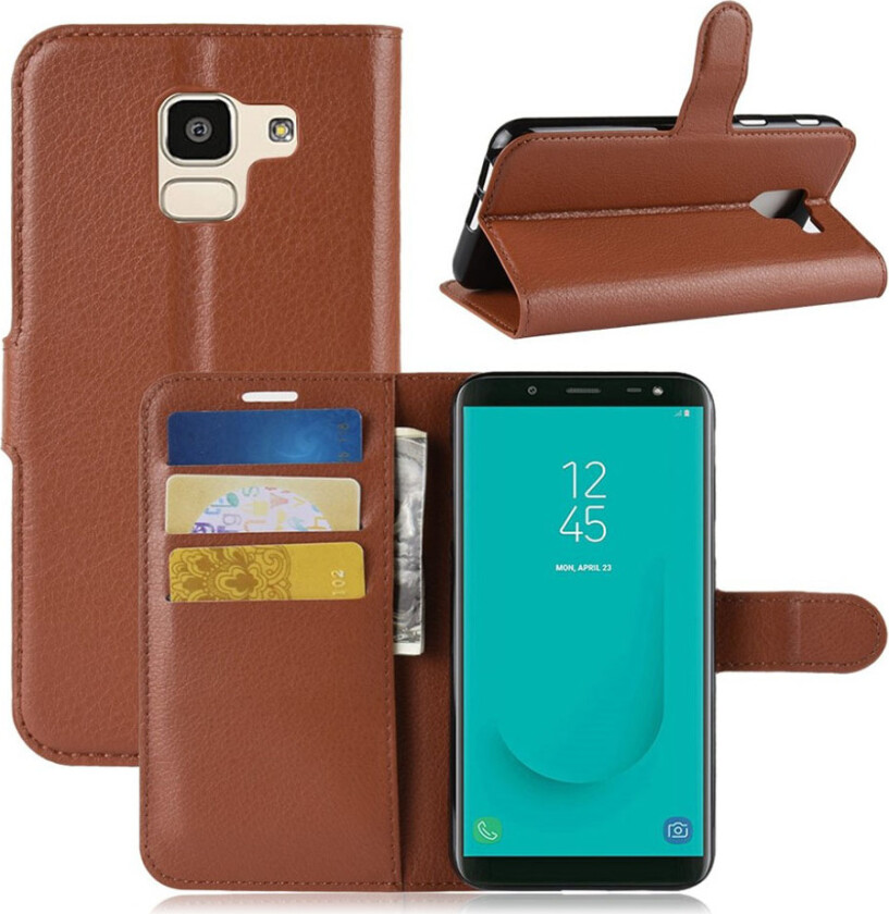 Galaxy J6 beskyttelses deksel av syntetisk skinn med litchi tekstur - brun