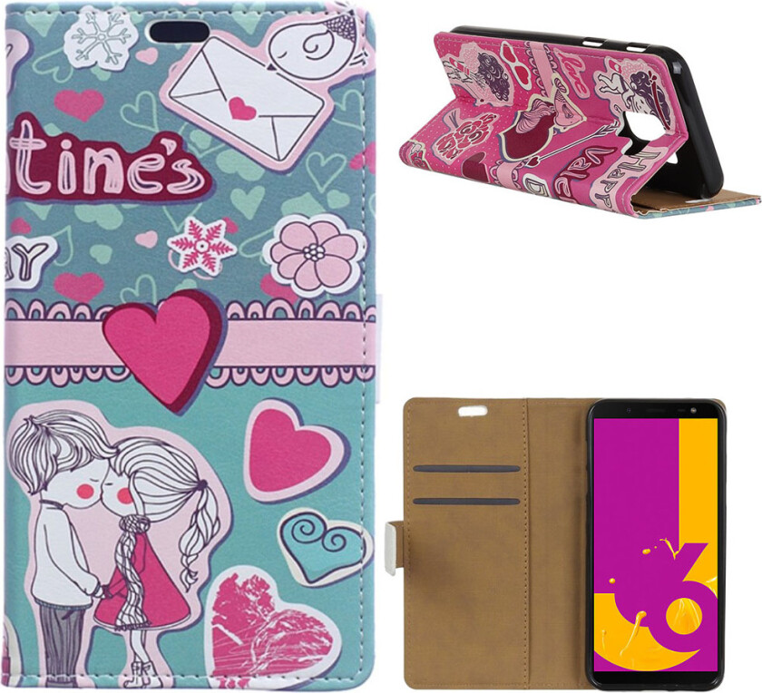 Galaxy J6 beskyttelses deksel av syntetisk skinn med printet bilde - kyssende elskere