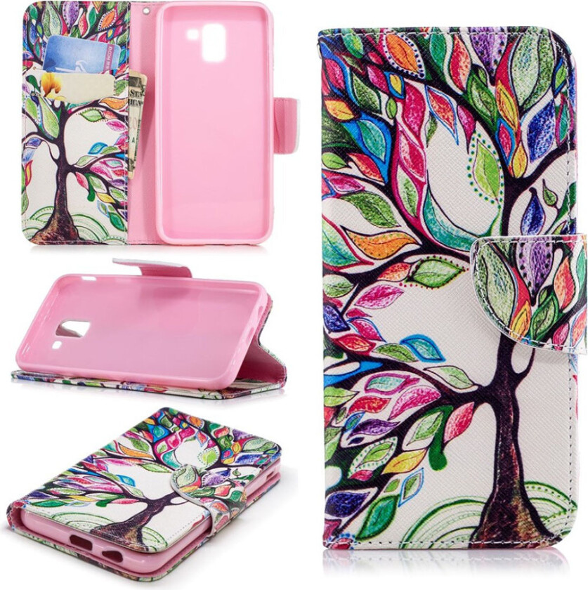 Galaxy J6 beskyttelses deksel av syntetisk skinn med printet bilde - fargelagt tre