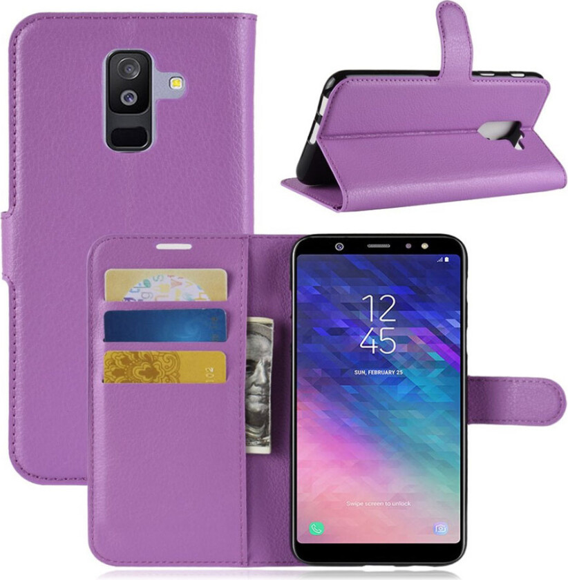 Galaxy A6 Plus beskyttelses deksel i syntetisk skinn med litchi tekstur - lilla