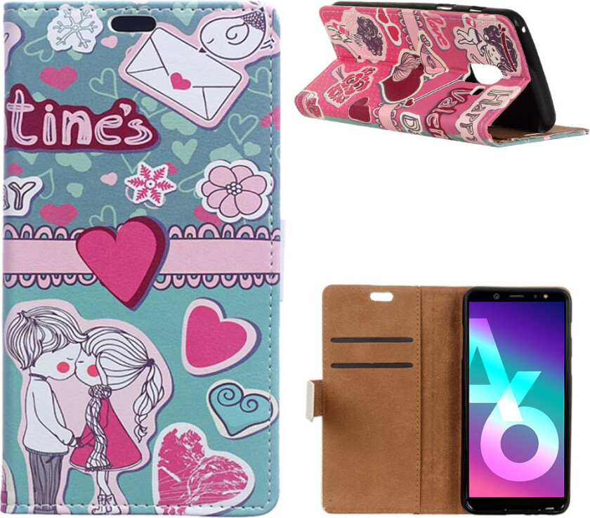 Galaxy A6 beskyttelses deksel i syntetisk skinn med printet bilde - elskere kysser