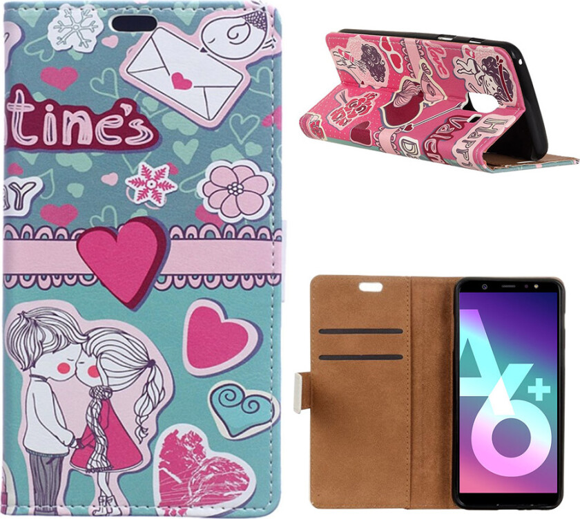 Galaxy A6 Plus beskyttelses deksel med printet bilde i syntetisk skin - Kjærlighets elementer mønster