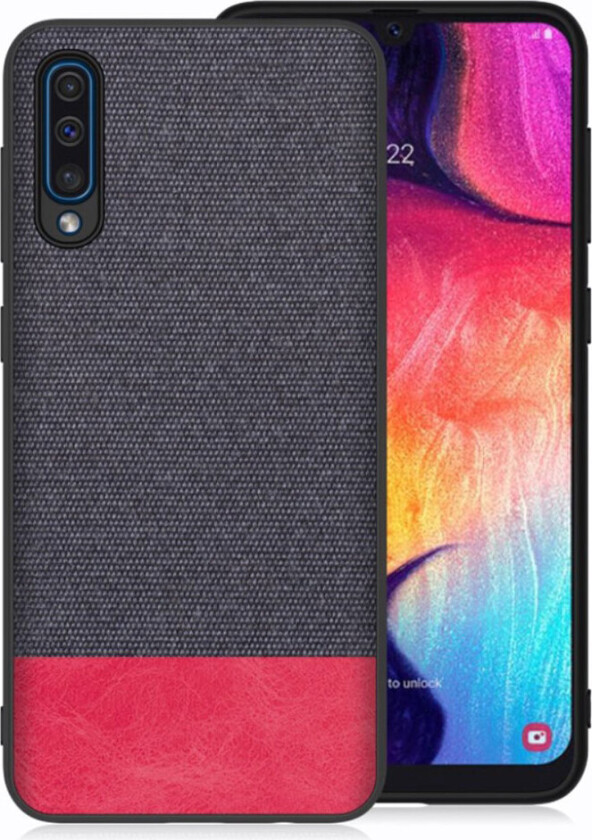 Galaxy A50 klut tekstur deksel - Mørk Blå / Rød