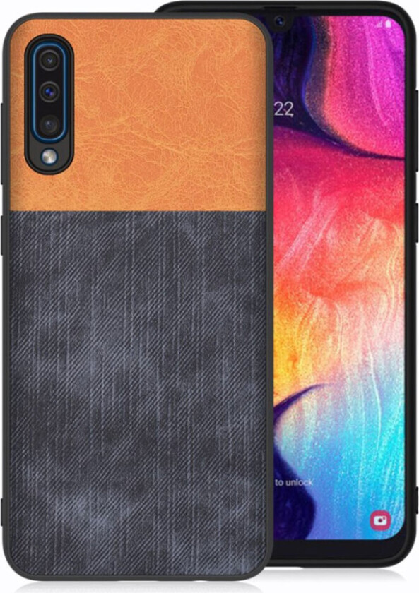 Galaxy A50 jeans tekstur deksel - Brown / Dark Blue