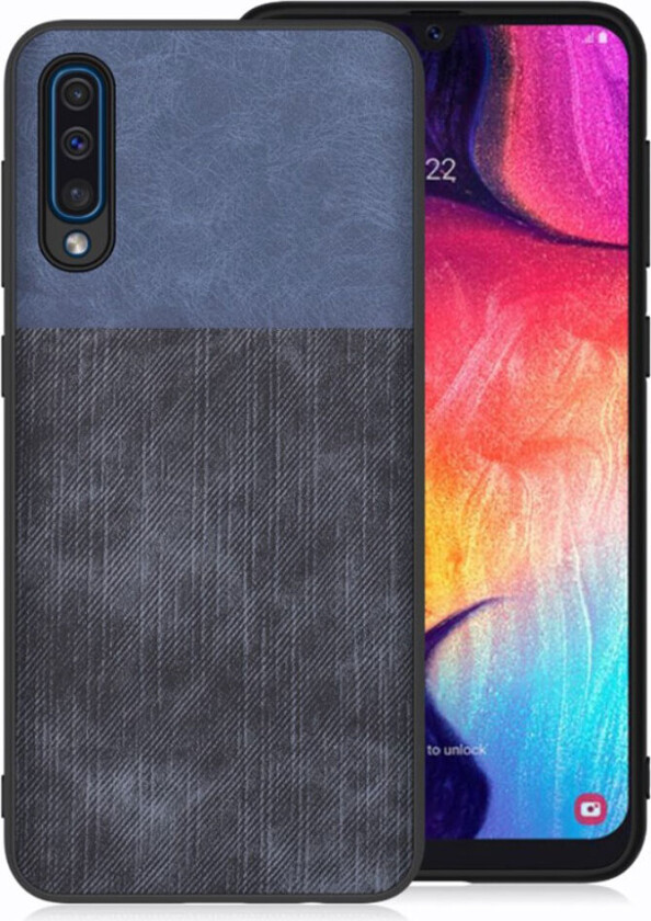Galaxy A50 jeans tekstur deksel - Blå / Mørkeblå