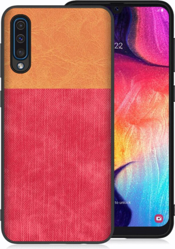 Galaxy A50 jeans tekstur deksel - Brown / Red