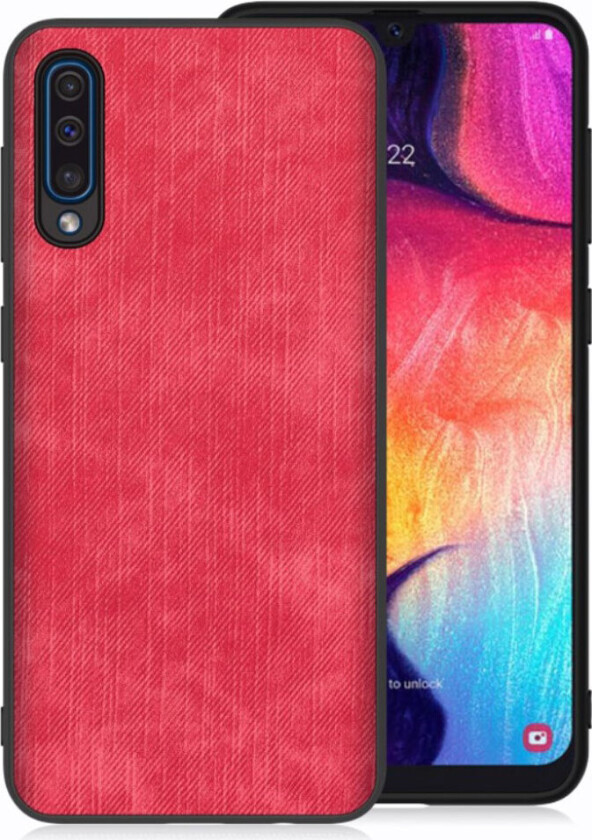 Galaxy A50 jeans tekstur deksel - Rød