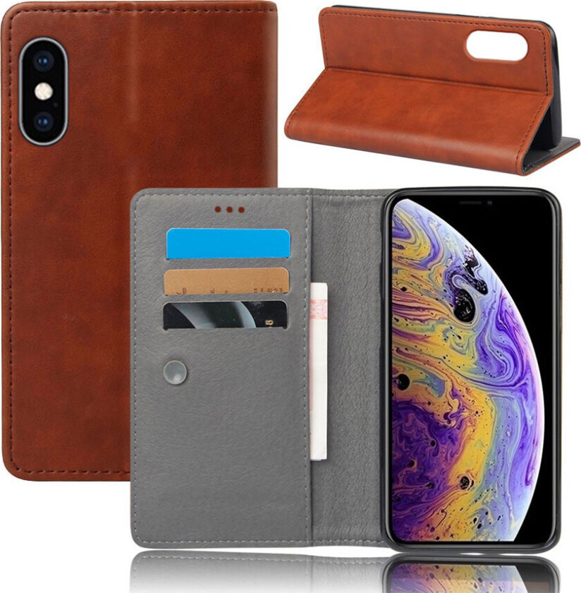 Crazy Horse iPhone Xs Max Skinnetui Med Deksel - Brun