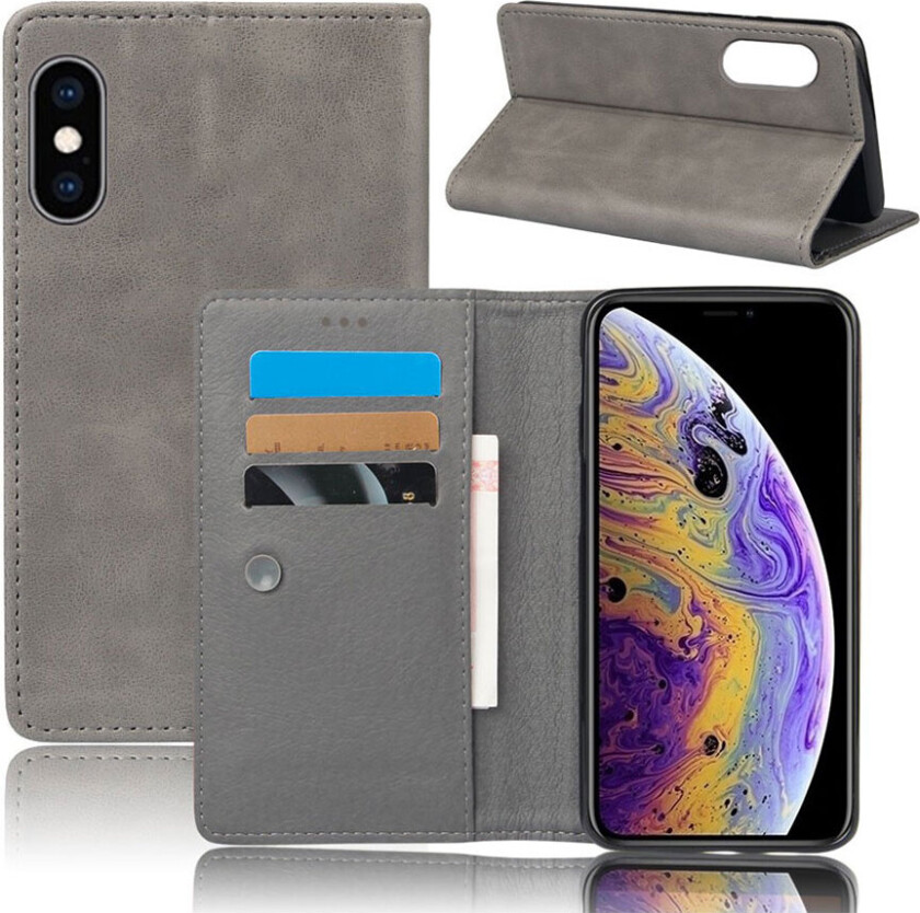 Crazy Horse iPhone Xs Max Skinnetui Med Deksel - Grå