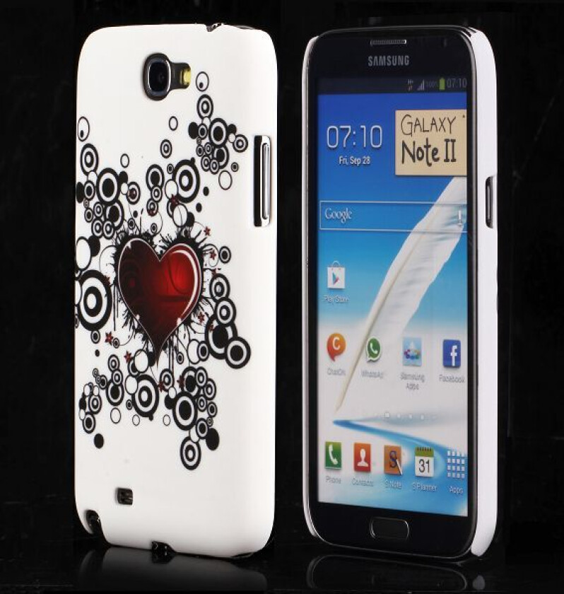 Valentine (Rød Hjerte - Sort Sirkler) Samsung Galaxy Note 2 Deksel