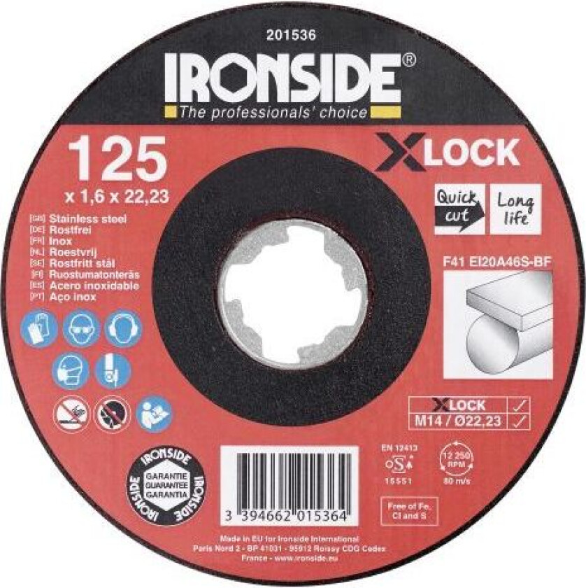 201536 Kappeskive 125 cm, X-LOCK, for rustfritt stål, F41 125 x 1,6 x 22,23 mm