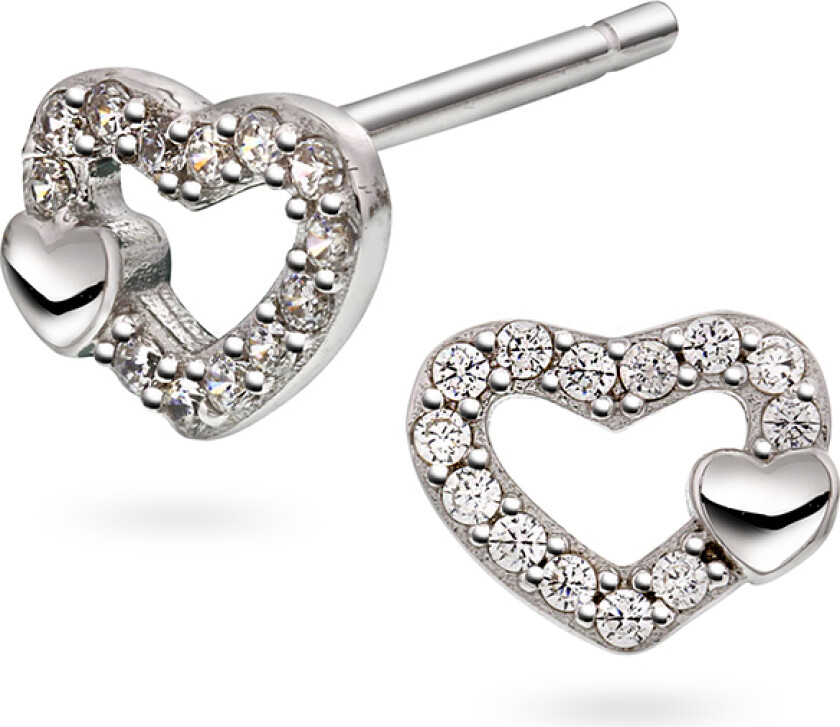 Øredobber til barn i 925 sølv med zirkonia og hjerte
