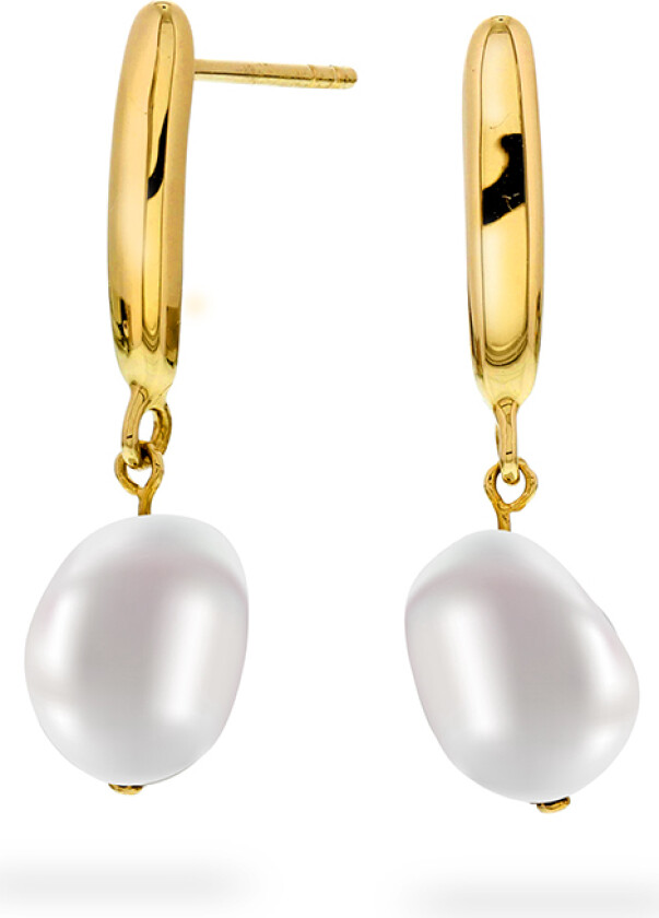 Øredobber i 585 gult gull med barokk ferskvannsperle